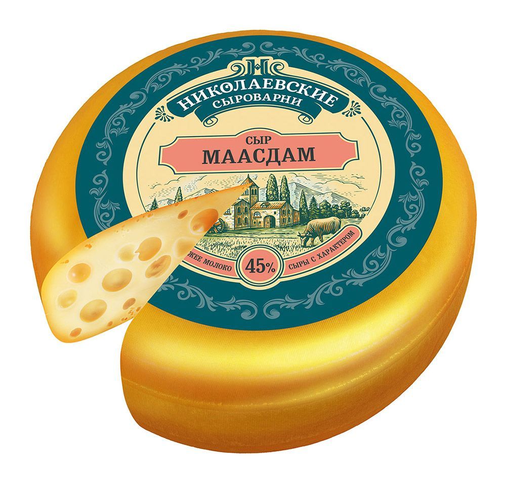 Сыр Маасдам 45% Николаевские сыроварни БЗМЖ вес