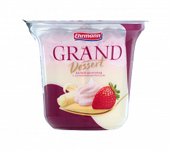 Десерт Ehrmann Grand Dessert Пудинг белый шоколад с клубничным муссом 6.0%, 200 г.