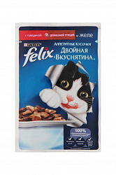 Корм для кошек Purina Felix Двойная вкуснятина с говядиной и домашней птицей в желе, 85 г.