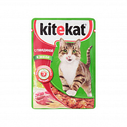 Корм влажный для взрослых кошек С говядиной в желе Kitekat м/у 85г.